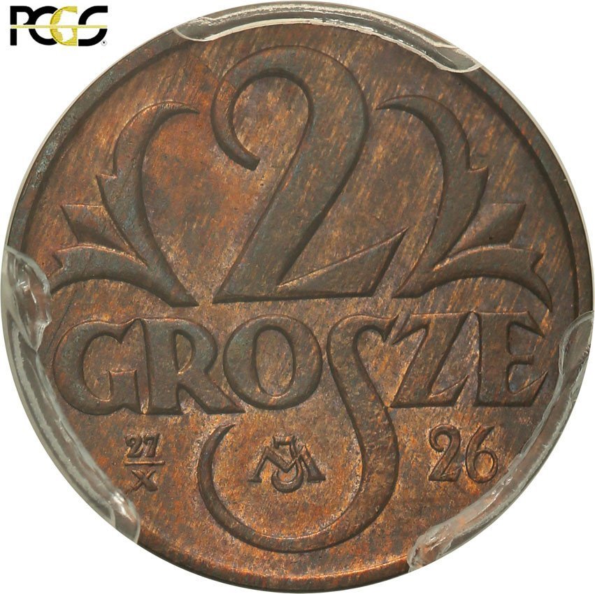 II RP. 2 grosze 1925, PRÓBA, brąz z kolekcji PCGS SP62 BN